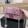 CC Bags Luxe merk schouder Dames Klassiek Mini Flap Velours Sqaure Crush Zilver Strass Bal Metaal Gematelasseerde kettingportemonnee 6 kleuren Liawn