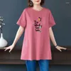 Women's T Shirts 2024 Kvinnor Summer Butterfly Floral Print överdimensionerad bomullst-shirt Fashion O Neck Kort ärm Pullover Tunic Topps Kvinna