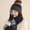 Gants de cyclisme d'hiver pour hommes et femmes, bonnet épais, bonnet tricoté, ensemble écharpe en laine pour femmes