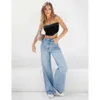 2024 hoch taillierte, locker sitzende Damenjeans mit weitem Bein, neue Bodenwischjeans