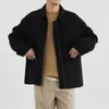 Мужские куртки, весенне-осеннее пальто с отложным воротником, двустороннее шерстяное однотонное пальто с простыми карманами и длинными рукавами, мужская мода в корейском стиле