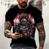 Men's T-Shirts Vintage Mask Samurai Printed Mens Cotton T-shirt Tops Summer Casual Short Slve Shirt O Neck Oversized Strt Mens Clothing Y240315