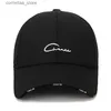 Casquettes de baseball Lettre de broderie Chapeau de baseball réglable Pare-soleil extérieur Blanc Noir Couleur unie Snapback Bonnet Casual Coton Peaked CapY240315