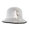 Bérets Disco Ball Cowboy Seau Chapeau Western Miroir Paillettes Fedora Glitter Accessoire De Fête Bling Casquette De Danse Pour Soirée Argent