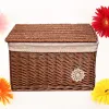 Baskets Wicker Storage Basket with Lid Handwoven Rattan Organizer Container for Makeup Clothes Home Items Bedroom Bathroom Laundry