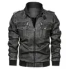 Autumn Washed Motorcycle Pu Leather Coat Large Loose Multi Pocket Mens