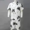 Men's Tracksuits 2022 Summer Hawaii Trend Print Set Mens Hawaii Short sleeved Clothing Set Casual Palm Tree Flower Shirt Beach Short sleeved Set Q240314