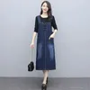 カジュアルドレス韓国のファッションデニムドレス女性のゆるいスパゲッティストラップジーンズジーンズ女性オーバーソウローブフェムサンドレス3xl