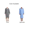 Ropa de dormir para hombre Camisón de manga larga con cuello en V suelto Pijama Camisa superior de algodón ligero Azul claro/Gris M 3XL