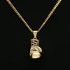 Mens Hip Hop Necklace Jewelry Stainless Steel Boxing Gloves Pendant Necklace With 60cm Gold Cuban Chain243F