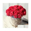 Flores decorativas Guirnaldas 20 pulgadas Rosa artificial para el día de San Valentín Rosas Real Touch Seda Sola flor falsa Ramos de tallo largo DHBTF