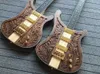 Gratis frakt rbastard lk lemmy Kilmister Limited Edition Brown Walnut Electric Bass Guitar Maple Neck Thru Body Carve Pattern Top