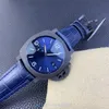 2024 VSF Factory Men's Watch Lightweight Carbon Lives Case Glow-in-Dark Blue Bamboo Print Calfskin Strap Style Style Watch Sapphire Mirror