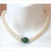 Magnifique collier de jade vert avec perles blanches des mers du sud, 8-9mm, fermoir en or 14 carats, 18 240N