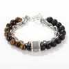 Link pulseiras corrente tigre olho pedra frisado pulseira masculina para homens de aço inoxidável gunmetal yoga viking masculino jóias239o