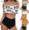 2020 Palm Tree Push up Bikini Set Women Helter Ruffle Swimwear Sexy Off Shoulder High Waist Swimsuit Women Beach Bathing Suit6956709