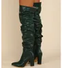 Women Thigh-High Boots New Fall and Winter Fashion Ruffled Chunky Heel High Boots Pile Boots Over The Knee Boots