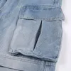 Damen-Jeans, große Taschen und Patchwork-Details, Street-Style, hohe Taille, gerades Bein mit Persönlichkeit, Hose, weite Hose