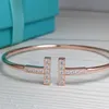 Tifaniym – bracelet classique Double T plaqué or 18 carats, haute édition, incrusté de diamants légers, de luxe, de qualité tempérament, boucle ouverte élastique M6EB