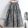 Rokken Bloemen Gedrukt Patchwork Hoge Taille Elastisch Jupe Mujer Faldas AutumnWinter Rok Casual Dameskleding Drop