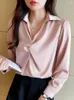 Blouses Femmes Oiinaa Chemises pour femmes Tops Chic Crossover Designer Bleu Élégant Blouse Confortable Manches Longues Dames Mode Coréenne