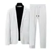 Męskie dresy męskie spodnie Płaszcz Ustaw elegancki garnitur w paski z sznurkiem w talii kieszenie Lapel Formal Business Style dla plus