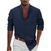 Casual overhemden voor heren, katoen, linnen, lange mouwen, knopen, effen kleur, effen rolmode, strand herenkleding Ropa Hombre