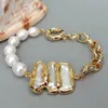Yygem Natural Cultured White Rice Pearl Gold Color Color Color Color Color Color Coler Coloret Bracelet White Biwa Pearl Connector 8 240305