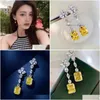 Dangle Chandelier Sweet Cute Earring Luxury Jewelry 925 Sterling Sier Radiant Shape Yellow Topaz Cz Diamond Gemstones Ins Top Sell Dhjft