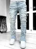 ファッションホローアウトメンズジーンズストリートウェアY2Kスタイルパッチワークデザインストレートデニムズボンのためのヒップホップジャンパンツ240309