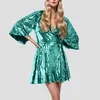 Casual Dresses Sequin For Women Long Sleeve V Neck Sparkly Glitter Mini Dress Elegant Wedding Cocktail Party Clothing