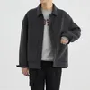 Jaquetas masculinas primavera outono turn-down colarinho casaco dupla face de lã cor sólida simples manga comprida bolsos moda masculina coreano