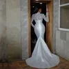 Robe de mariée sirène grande taille illusion manches longues col haut robes de mariée en cristal balayage train robe de mariée de luxe pour fille noire Satin Vestido De Novia