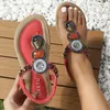 Sandals Women Boho Style Flat Open Toe Round Elastic Ankle Strap Comfy Flip Flop Footwear