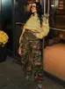 Spodnie damskie Olivewok Women Streetwear Camouflage Pocket Front Front Prosta 2024 Safari Safari Ins moda szerokie spodnie nogi