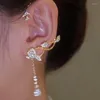 Backs Earrings Sparkling Zircon Rose Ear Cuff Clip Silver Color Tassel For Women Korean Bone Without Piercing Wedding Jewelry