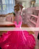 Gorące różowe sukienki balowe dla czarnych dziewcząt 2024 Veet Beads Rhinestones imprezowe suknie syreny