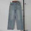 Jeans da donna M6 di fascia alta all'inizio della primavera tasche con colori a contrasto, pantaloni lunghi ricamati con lettere e numeri rossi, jeans versatili a vita alta da donna 0VS3