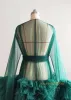 Abito da ballo verde scuro con volant 2024 Abito kimono Abiti di maternità Abiti da notte da sposa a maniche lunghe Abiti da sera