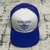 Klasyczne modne błękitne litery haft korony rhude hat men kobiety regulowane filta przeciwsłoneczne siatkowe patchwork rhude baseball cap2376