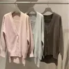 Abiti da lavoro stile giapponese con scollo a U Slim Simle abito lavorato a maglia maniche lunghe in maglia cardigan allentato casual cappotto elegante donna abiti 2024 primavera