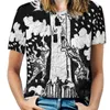 Kvinnors T-skjortor Tower Tarot Card-Major Arcana-Fortune Telling-Occult Ruffle Kort ärm T-shirt V Neck Sexig tryckta skjorta toppar