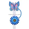 Drinking Sts Butterfly Flower Sile St Toppers Accessories Er Charms Reusable Splash Proof Dust Plug Decorative 8Mm/10Mm Drop Delivery Otiqw