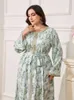 Abbigliamento etnico 2024 Ramadan Stampa floreale Abaya per le donne Plus Size Cintura Abito da festa Abito musulmano Marocco Caftano Dubai Abito turco Eid