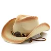 Beralar Şapka Güneş Saman için Güneş Kadınlar Yaz Şapkaları Batı Kovboy Sprey Boya Şık Tahta Plaj güneş koruyucu