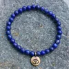 SN1106 pulseira inteira artesanal com miçangas 6mm lapis lazuli contas de pedra natural bronze antigo ohm lótus buda charme bracelet255t