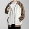Men's Hoodies Loose Cut Men Jacket Hooded Plush Winter Coat With Zipper Closure Drawstring Pockets Thick Loose-fit Mid-length For Fall