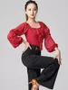 Bühnenkleidung Laternenärmel Lateinische Tanzkleidung Blau/Rot Bodysuit Tango Ballsaal Performance Standard Tanzkostüm DL10235
