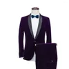 Herrdräkter herr sjal krage 2 stycken smal passform blå burgundy svart grön kostym sammet smoking jacka för bröllop (blazer byxor)