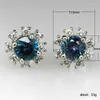 Boucles d'oreilles flocon de neige plaqué argent Vintage pour femmes, incrustation de pierre CZ bleue et blanche, bijoux à la mode, cadeau de fête de noël, 2024